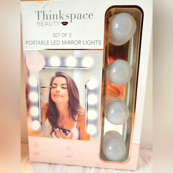 Thinkspace Beauty Set Of 3 Portable Led Mirror Lights. 12 Large LED Daylight. - Picture 1 of 5